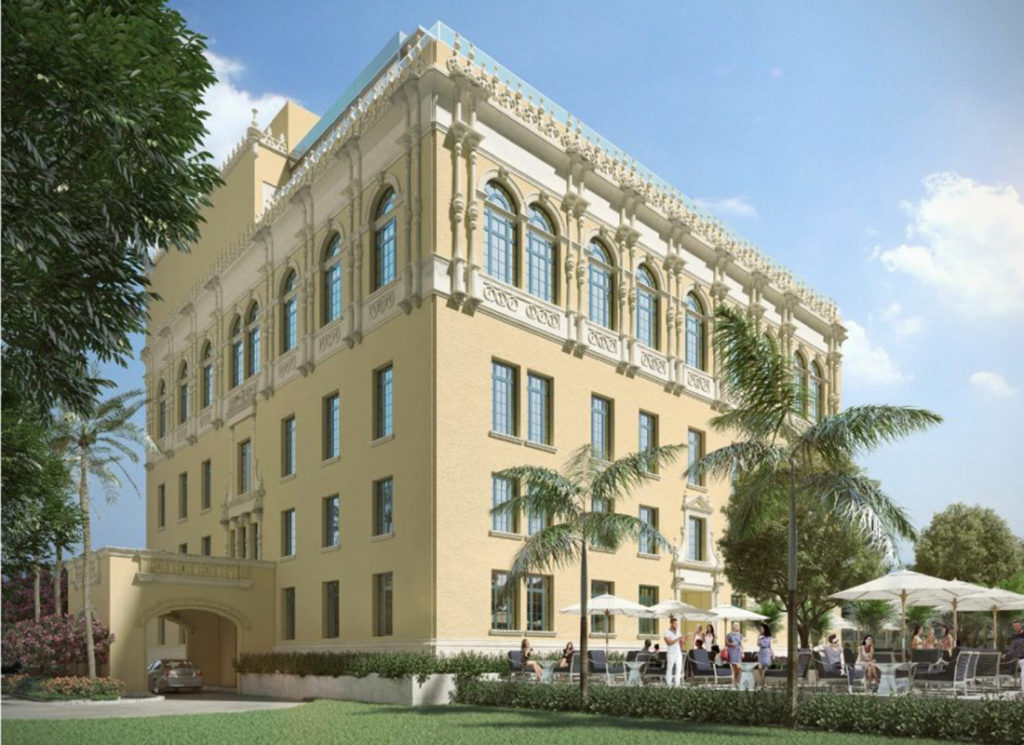 Rendering of historic Miami Women’s Club building showing full restoration